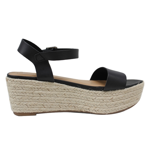 Black Open Toe Ankle Strap Espadrilles Flatform - Picture 3 of 6